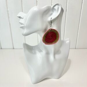 Handmade Rose Pink & Green Drop Earrings